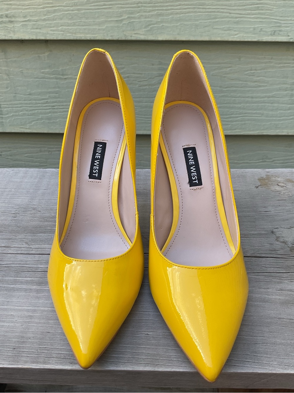 Nine West Yellow Patent Pointed Pumps